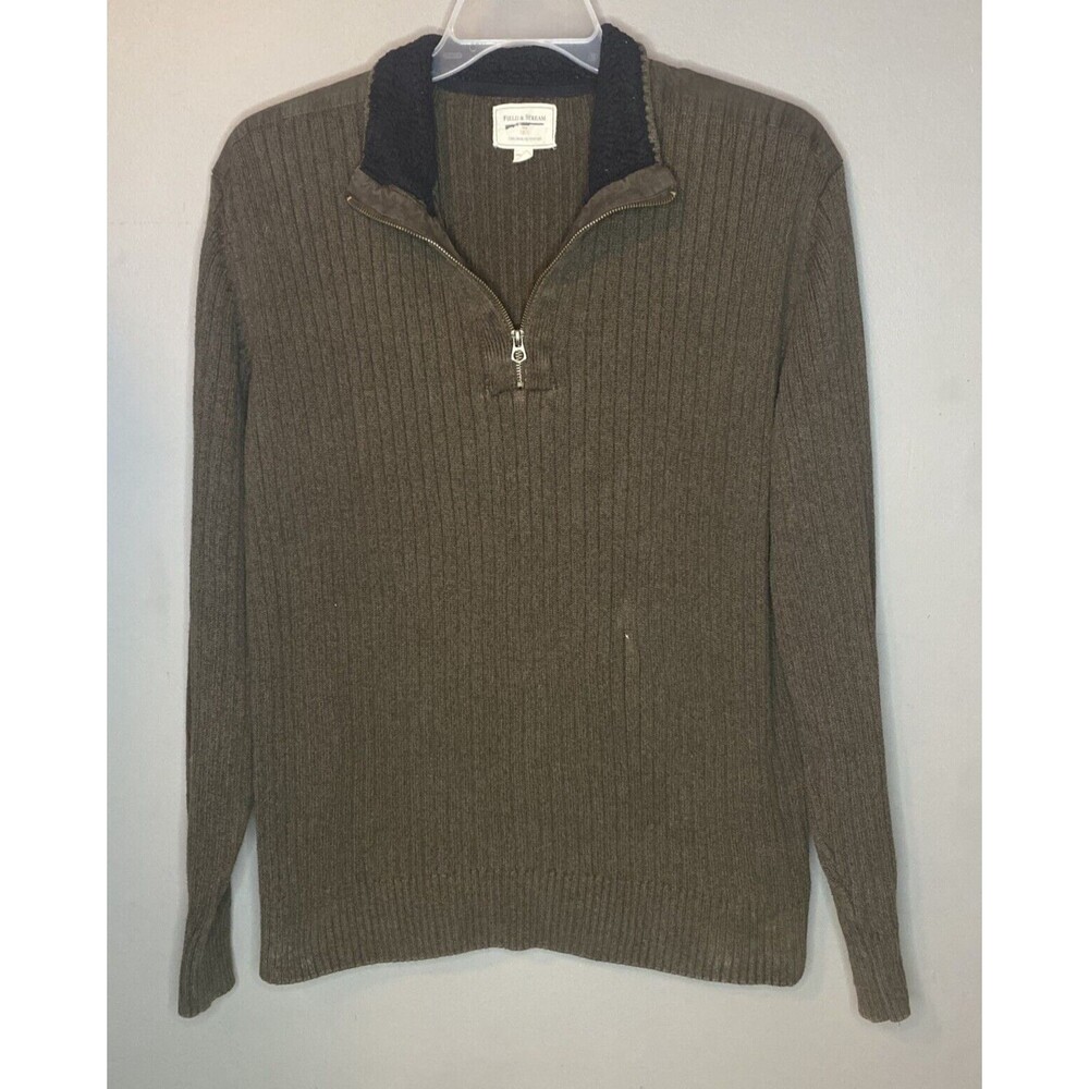 Field & Stream Mens Sz XXL 1/4 Zip Sweater Pullover Jacket Brown Hunting Camping